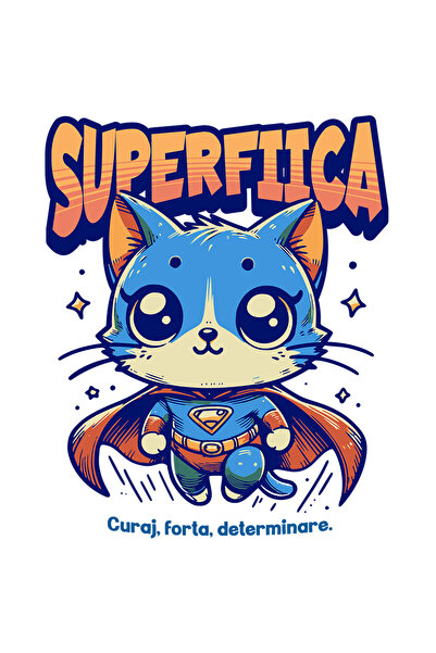 StoryGift Romania Sticker Adeziv 90CM Super Fiica, SuperErou, Pisica Zburand cu Margini Albe, PVC Vinyl 90 cm