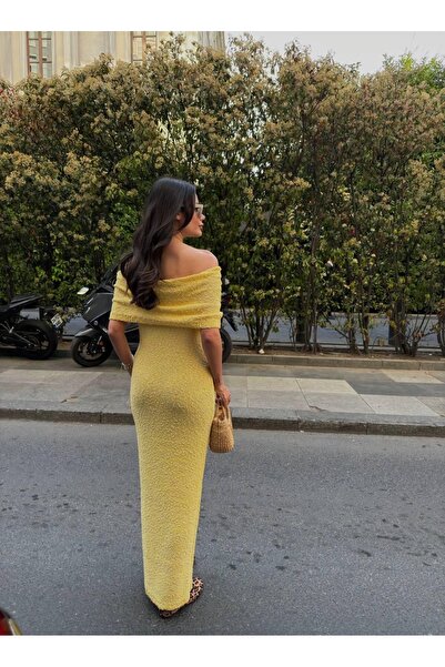 novalook Madonna Yaka Örümcek İplik Şık Elbise