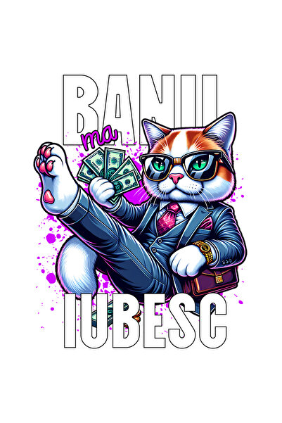 StoryGift Romania Sticker Autocolant 70CM Adeziv pisica sefa banii ma iubesc ...