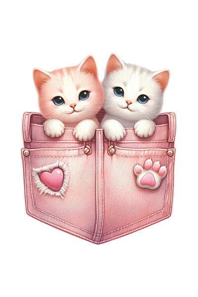 StoryGift Romania Sticker Adeziv 90CM cu 2 pisicute care stau in buzunare, il...