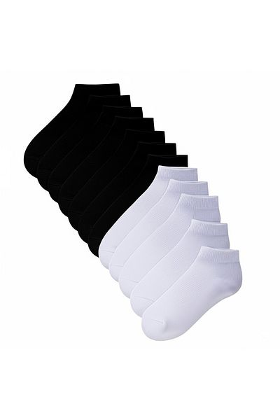 GLANZEND Unisex Black and White 8 Pairs Cotton Basic Sports Socks