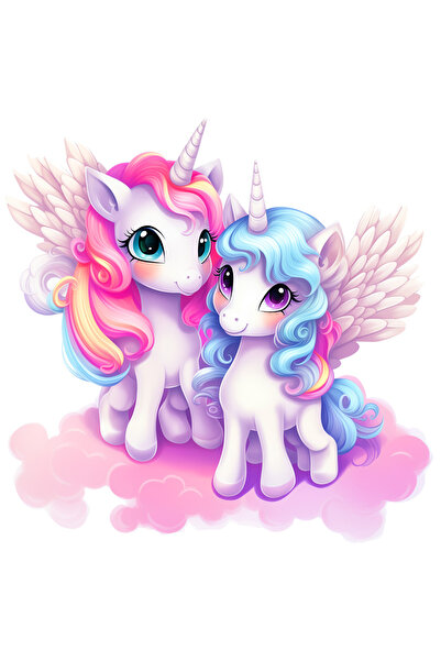 StoryGift Romania Sticker Autocolant 70CM cu 2 unicorni, ilustratie, zambesc,...