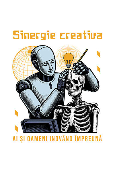 StoryGift Romania Sticker Adeziv Robot Ce Tunde Alt Robot Sinergie Creativă. Ai Și Oameni Inovând Împreună C