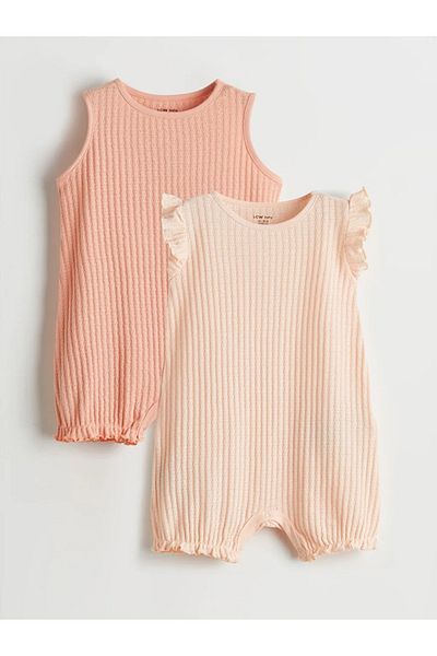 LC Waikiki Pink Textured Baby Girl Combed Cotton Jumpsuit 2-Pack