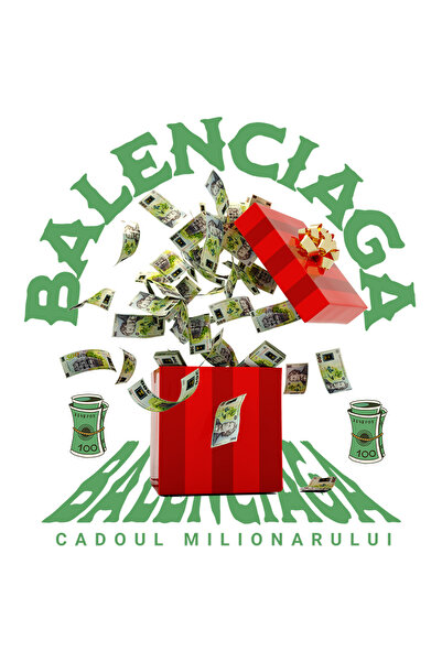 StoryGift Romania Sticker Adeziv 90CM _Balenciaga_ - Cadoul Milionarului cu Margini Albe, PVC Vinyl 90 cm