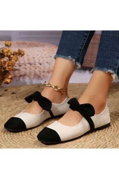 Accessories Vanilla Avenue Black White Ribbon Comfortable Flat Sole Women's Ballerina Shoes