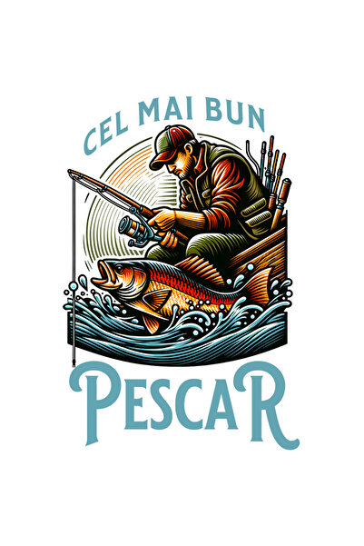 StoryGift Romania Sticker Eticheta 50CM Cel Mai Bun Pescar cu Margini Albe, PVC Vinyl 50 cm