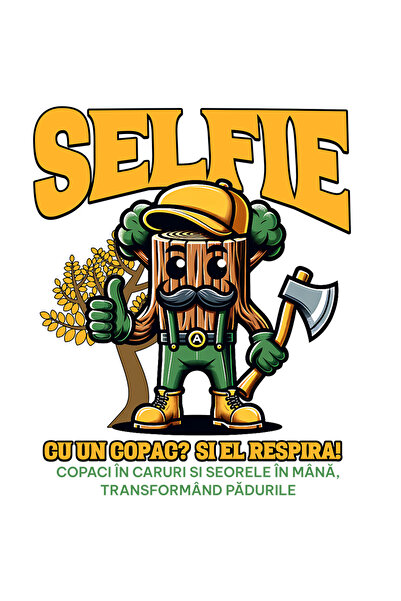 StoryGift Romania Sticker Adeziv 90CM Adeziv Selfie cu copacul si el respira, natura, padurar cu Margini Albe, P