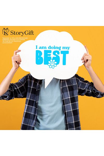 StoryGift Romania Sticker Label 50CM Exterior with a flower and the message in English "I am doing my best" - dau