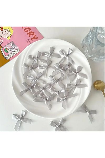 edalle 50 Pcs Gray Bow 1cm Satin Bow Ribbon