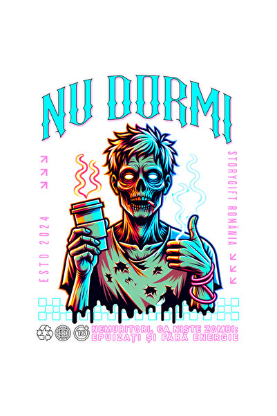 StoryGift Romania Sticker Autocolant 70CM Adeziv zombie cu cafea si tigara Nu...