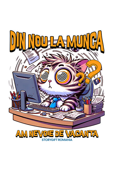 StoryGift Romania Sticker Eticheta 40CM Adeziv din nou la munca pisica la bir...