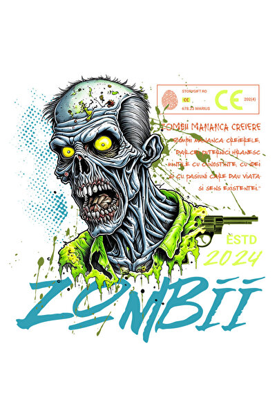 StoryGift Romania Sticker Autocolant 70CM Zombii Mananca Creiere cu Margini Albe, PVC Vinyl 70 cm