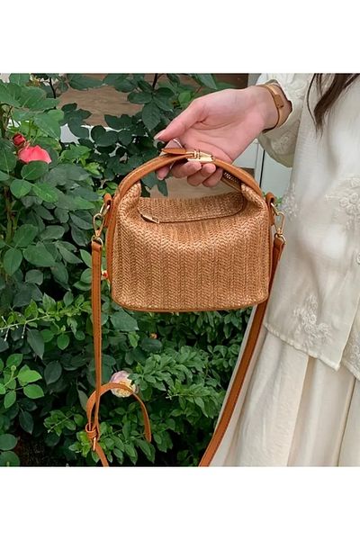 hasır bohem Women's Summer Straw Hand and Shoulder Bag Paper Rope Beach Bag