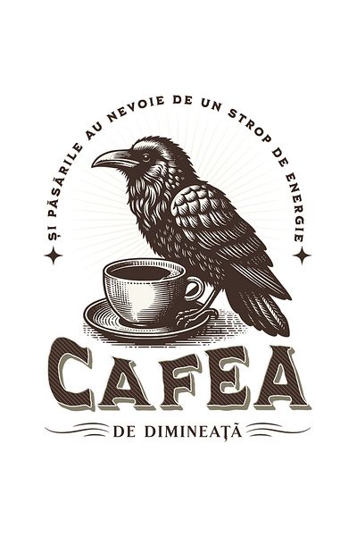 StoryGift Romania Adhesive Sticker 90CM Adhesive and birds need energy coffee with White Edges, PVC Vinyl 90 cm