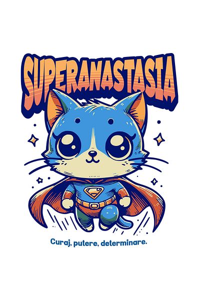StoryGift Romania Sticker Autocolant 70CM Super Anastasia, SuperErou, Pisica Zburand cu Margini Albe, PVC Vinyl 70 cm
