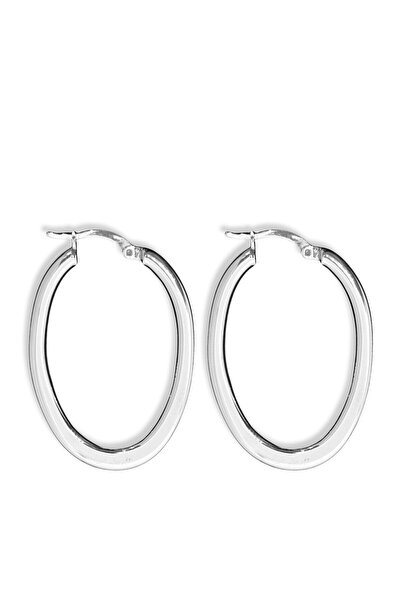 oya silver Yassı Oval Kadın Gümüş Halka Küpe 2.5x4CM