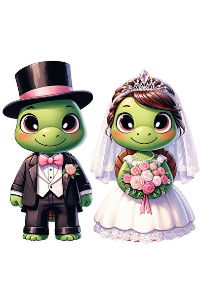 StoryGift Romania Sticker Adeziv 90CM cu 2 broaste testoase la nunta, ilustra...