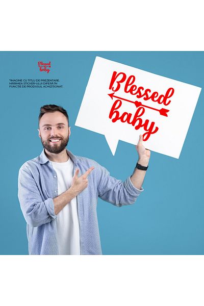 StoryGift Romania Sticker Eticheta 50CM Exterior cu inimioara si textul in engleza "Blessed baby" - bebelus bine