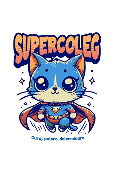 StoryGift Romania Sticker Autocolant 70CM Super Coleg, SuperErou, Pisica Zbur...