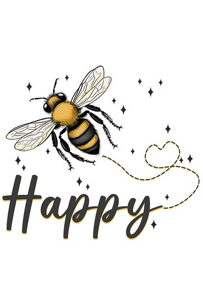 StoryGift Romania Sticker Eticheta 50CM cu albina in zbor cu mesajul "Happy", fericire, bucurie, stelute, insect