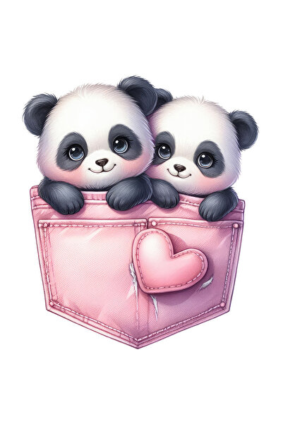 StoryGift Romania Sticker Adeziv 90CM cu 2 ursuleti Panda intr-un buzunar, ilustratie, inghesuiti, prietenie, im