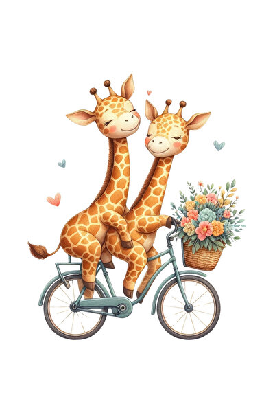 StoryGift Romania Sticker Autocolant 70CM cu 2 girafe care se plimba cu bicic...