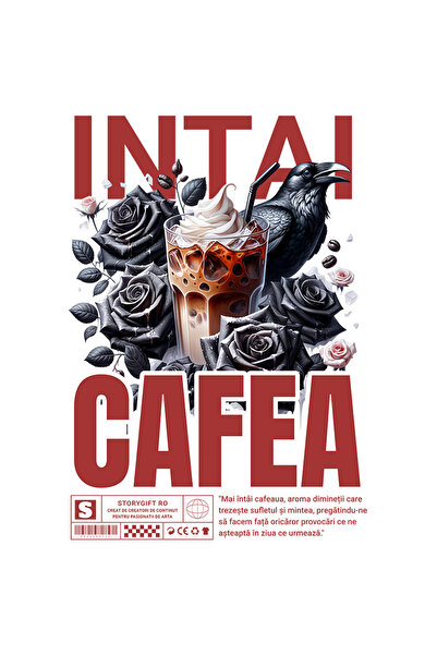 StoryGift Romania Sticker Adeziv 90CM Mai Intai Cafea cu Gheata, Trandafiri n...