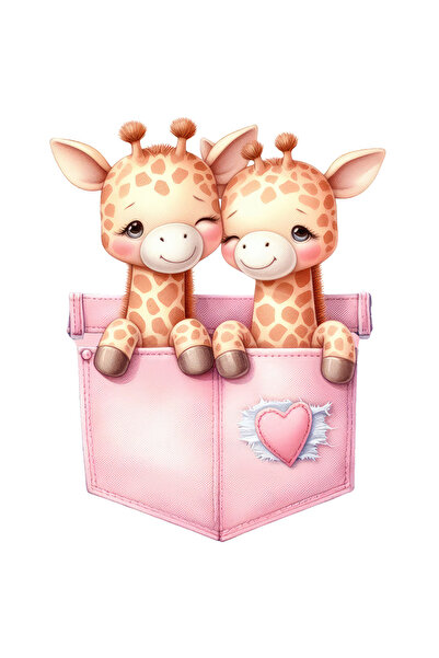 StoryGift Romania Sticker Adeziv 90CM cu 2 girafe care stau intr-un buzunar, ...