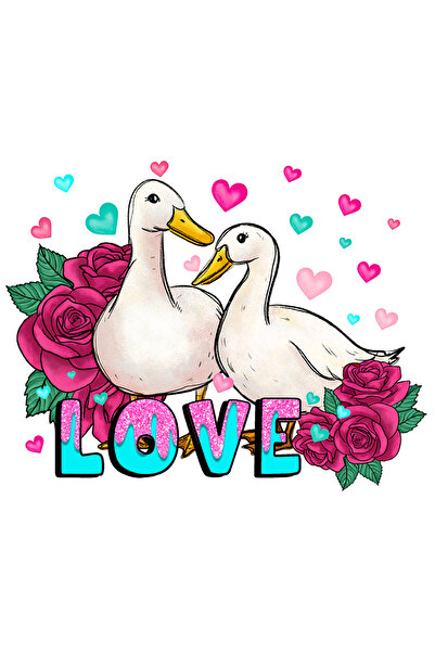 StoryGift Romania Sticker Autocolant 70CM cu 2 rate apropiate cu mesajul "Love", inimioare colorate, trandafiri,