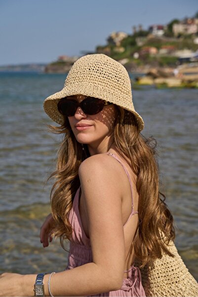 Tina İstanbul El Örgüsü Hasır Şapka Bej