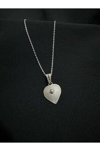 bigakan 925 Ayar Telkari Gümüş Kolye – Minik Kalp Detaylı Tasarım, El İşçiliği