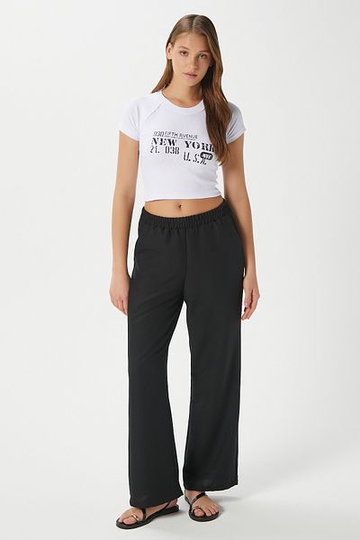 Ritnice Women's Sasha Cool Texture Waist Elastic Black Palazzo Pants