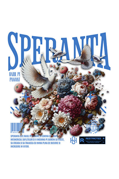 StoryGift Romania Sticker Eticheta 40CM Speranta - Flori si Porumbei cu Margi...