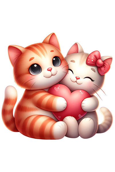 StoryGift Romania Sticker Autocolant 70CM cu 2 pisicute care se imbratiseaza ...