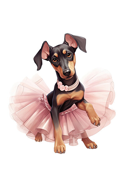 StoryGift Romania Sticker Eticheta 40CM cu Doberman in fusta de balerina, caine, animal de companie, ilustratie,