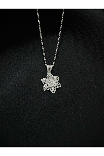 bigakan 925 Ayar Telkari Gümüş Kolye – Çiçek Motifi ile Özel Tasarım, El İşçi...