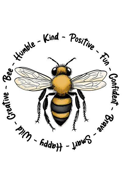 StoryGift Romania Sticker Eticheta 40CM cu albina calitati "Kind - Positive -...