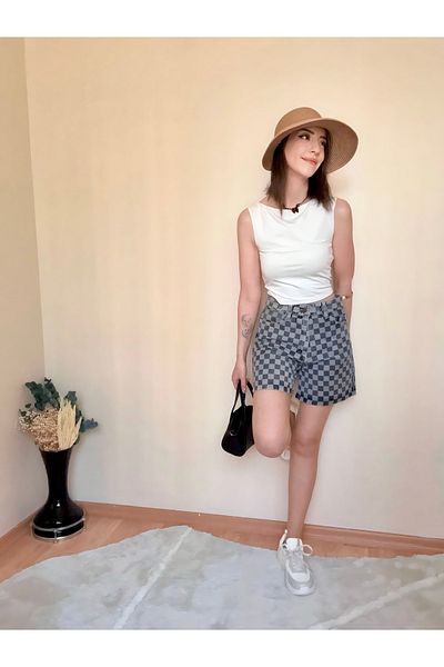 CCTWEAR Patterned High Waist Denim Shorts