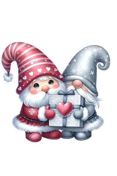 StoryGift Romania Sticker Eticheta 50CM cu 2 pitici care tin un cadou, ilustratie, caciuli, imbracati gros, amic