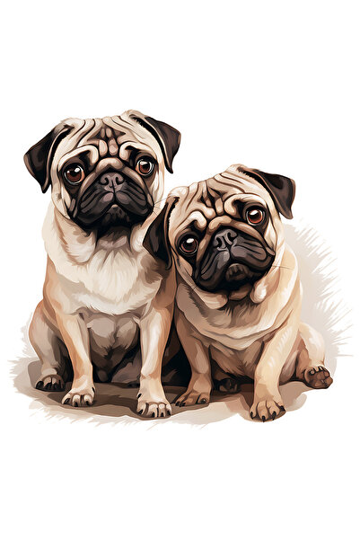 StoryGift Romania Sticker Autocolant 70CM cu 2 catei Pug, ilustratie, putin c...