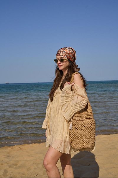 Tina İstanbul Geantă de paie cilindru tricotată manual Camel