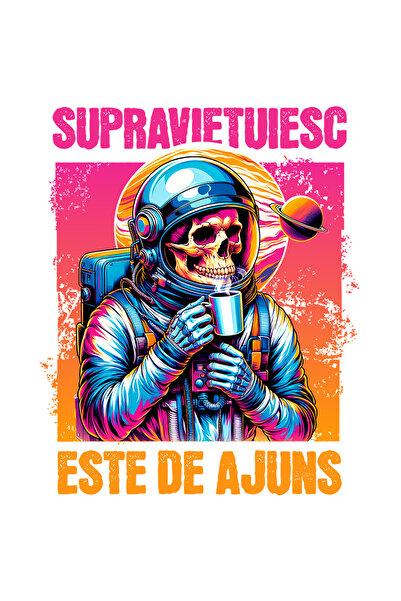 StoryGift Romania Sticker Adeziv Schelete Cu Cafea Text Supravietuiesc Este De Ajuns Viata De Adult Cu Margi