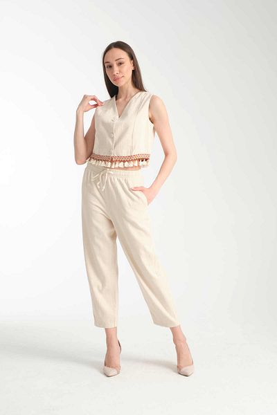 İLKCET MODA طقم سترة سفلية علوية مزينة بشراشيب