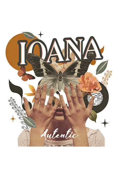 StoryGift Romania Sticker Cu Numele Ioana, Colaj Fata, Fluture, Flori, Cerc C...