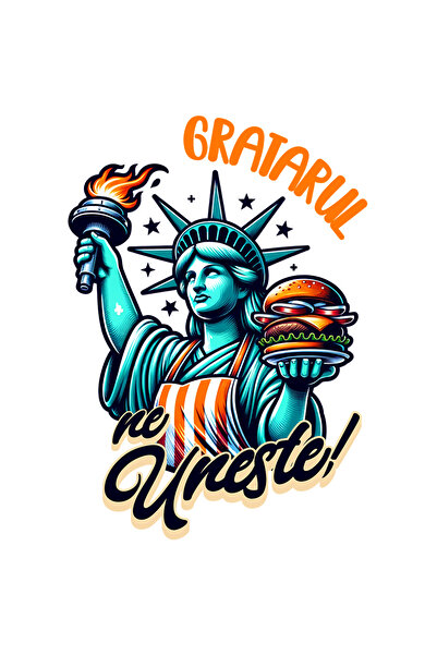 StoryGift Romania Sticker Adeziv 90CM Adeziv statuia libertatii iubitorii de gratar ne uneste cu Margini Albe, P