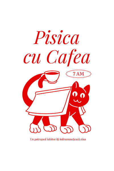 StoryGift Romania Sticker Autocolant 70CM Adeziv Pisica cu Cafea. Simte bucur...