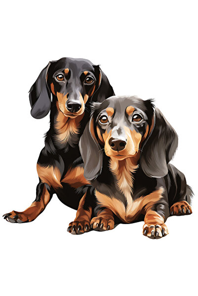 StoryGift Romania Sticker Eticheta 40CM cu 2 catei Dachshund, ilustratie, buc...