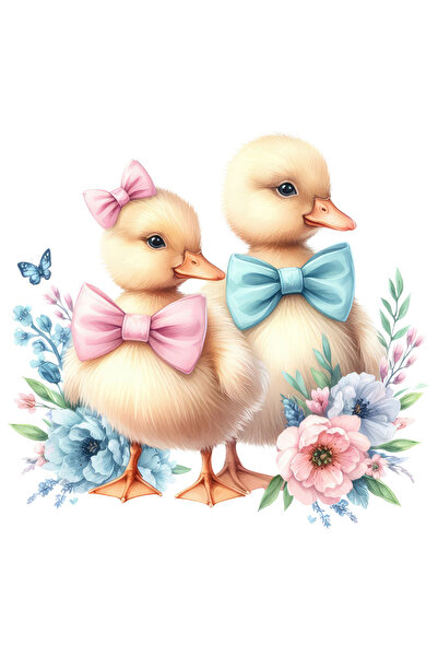 StoryGift Romania Sticker Eticheta 50CM cu 2 boboci de rata cu fundite, ilust...