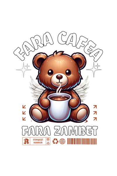 StoryGift Romania Sticker Autocolant 70CM Adeziv urs de plus cu cana de cafea fara cafea fara zambet cu Margini